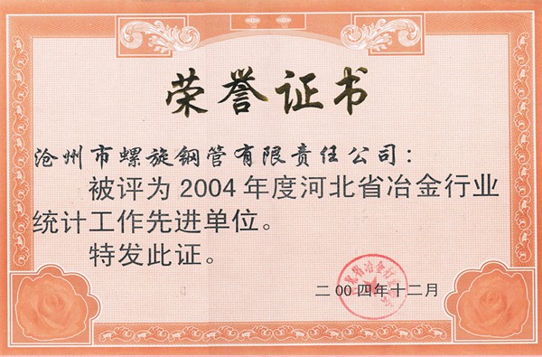 2004年河北省冶金行業統計工作先進單位