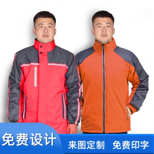 反光條棉服男沖鋒衣印LOGO批發印字促銷廣告促銷棉襖勞保服